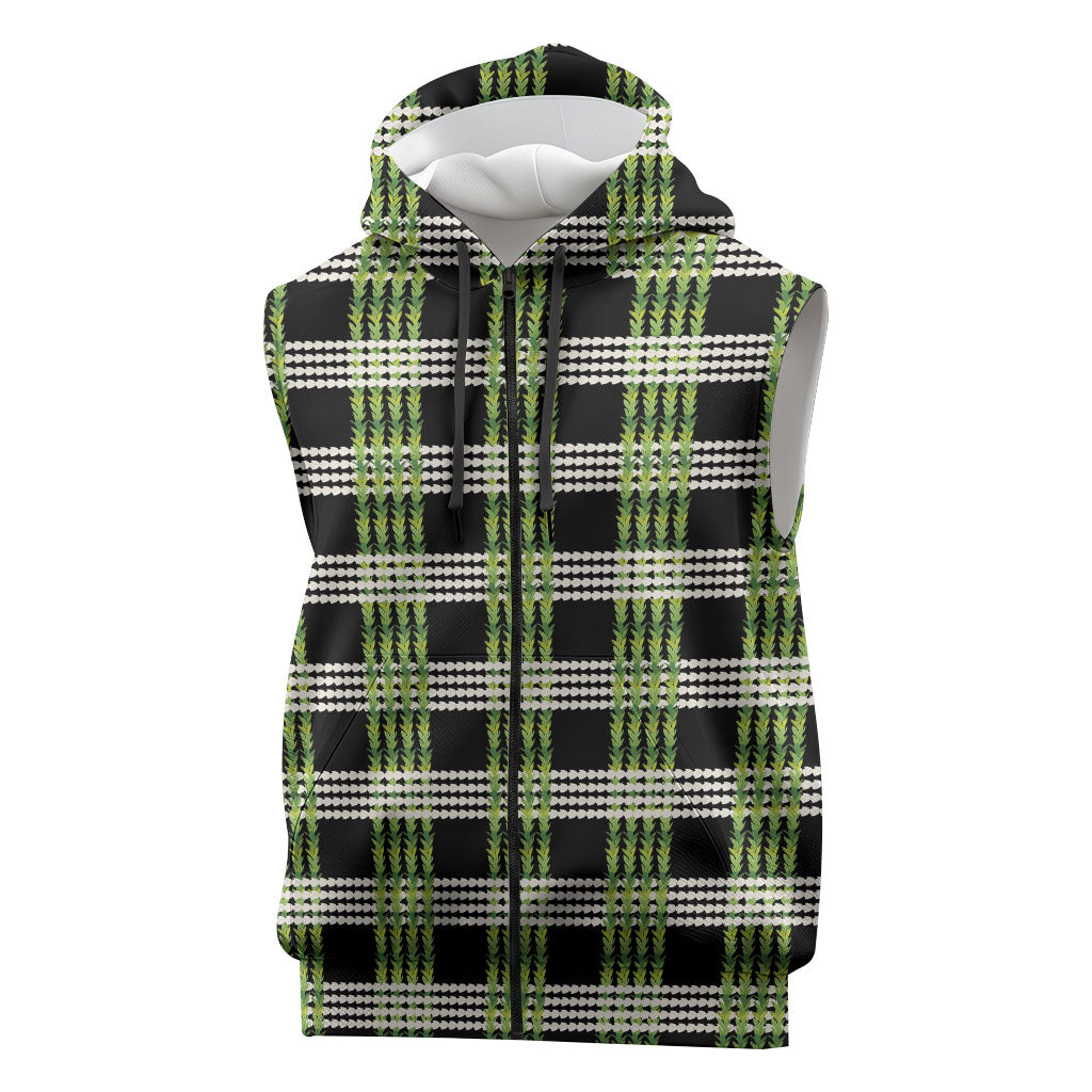 Aloha Hawaii Pakalana Pikake Lei Sleeveless Zip Hoodie Palaka Inspired Hawaiian-plaid Black LT14 Black - Polynesian Pride