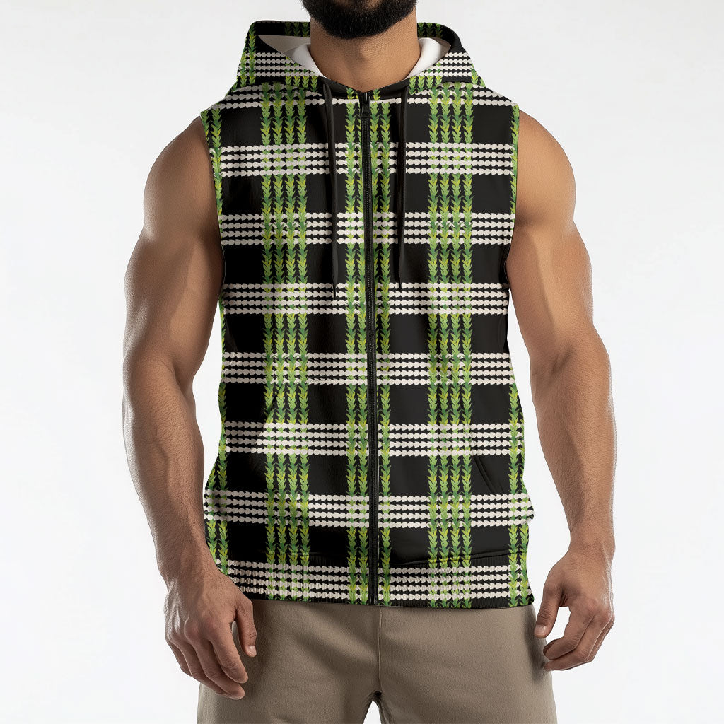 Aloha Hawaii Pakalana Pikake Lei Sleeveless Zip Hoodie Palaka Inspired Hawaiian-plaid Black LT14 - Polynesian Pride