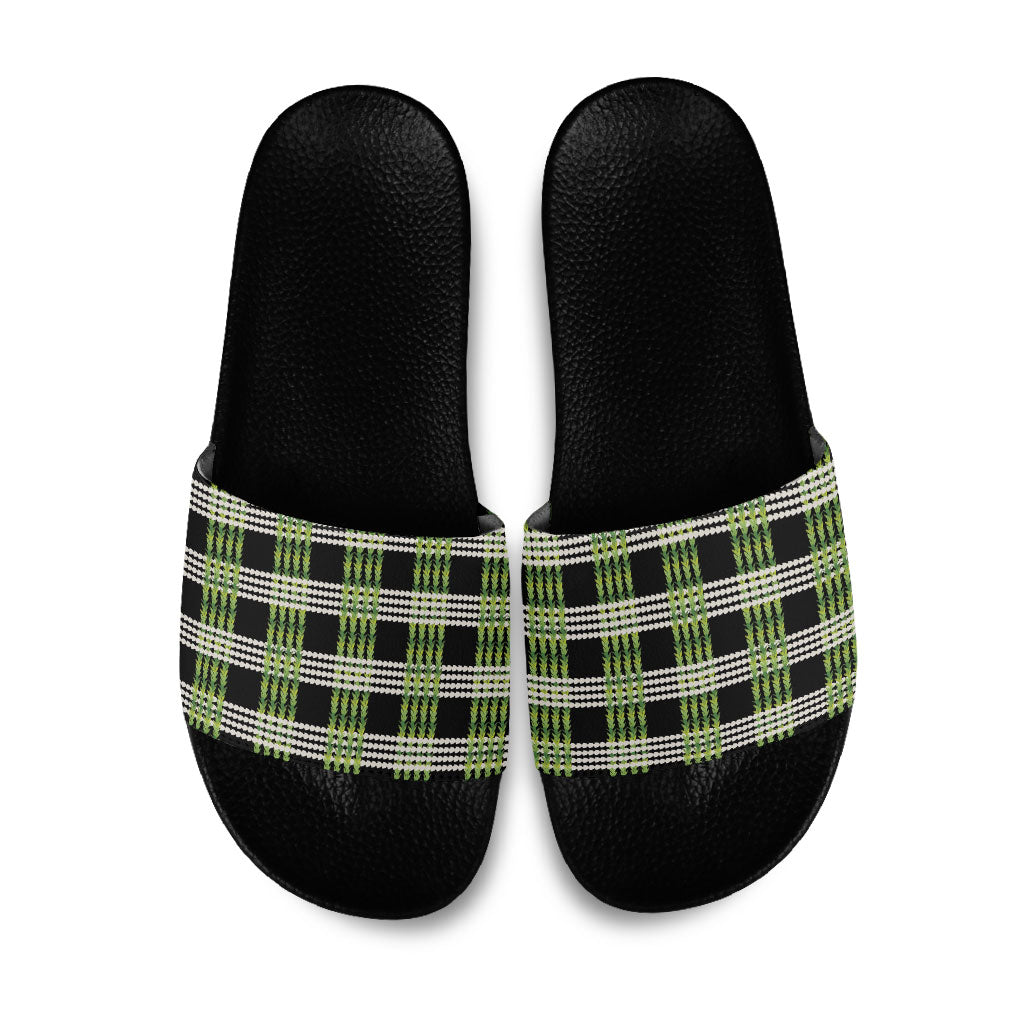 Aloha Hawaii Pakalana Pikake Lei Slide Sandals Palaka Inspired Hawaiian-plaid Black