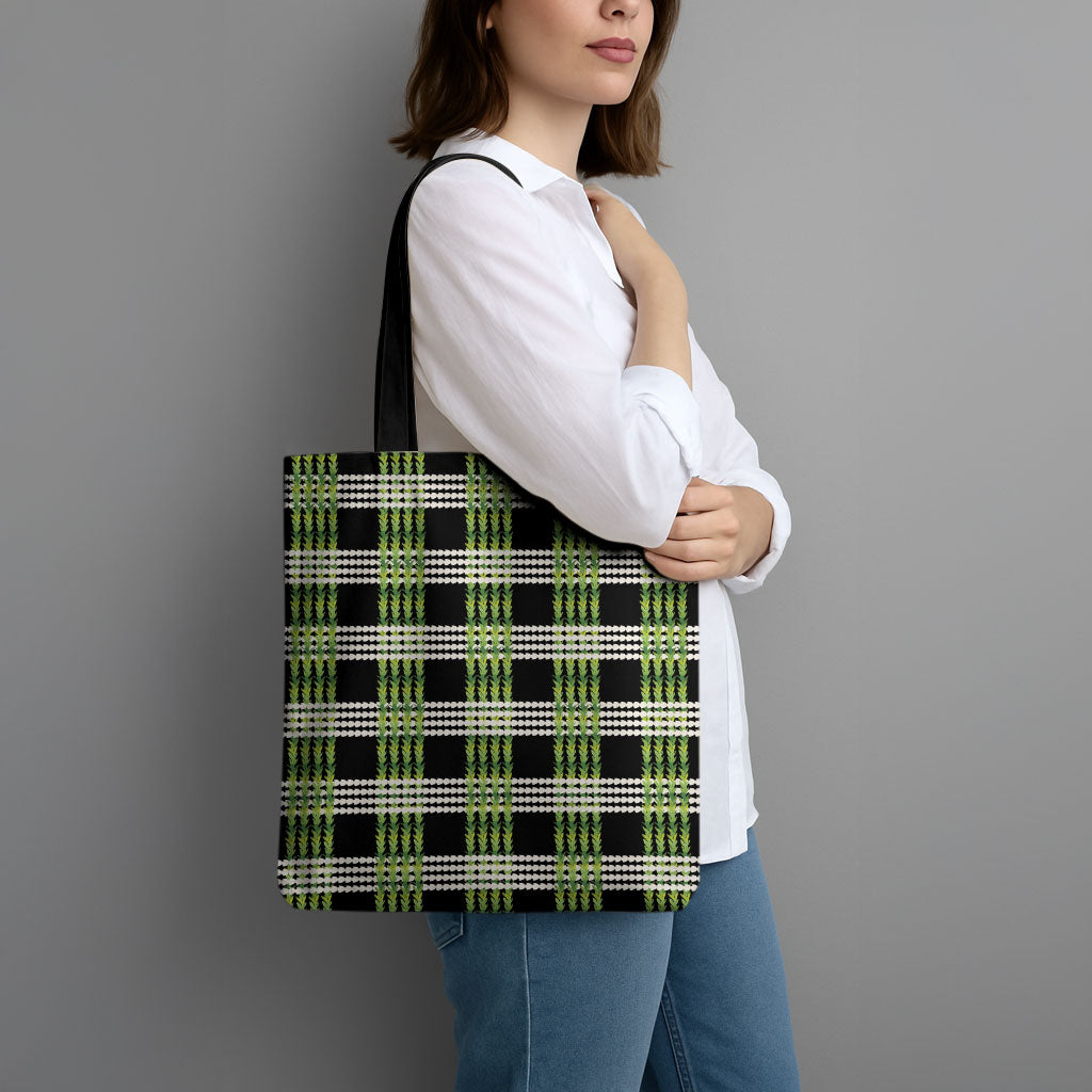 Aloha Hawaii Pakalana Pikake Lei Tote Bag Palaka Inspired Hawaiian-plaid Black LT14 - Polynesian Pride
