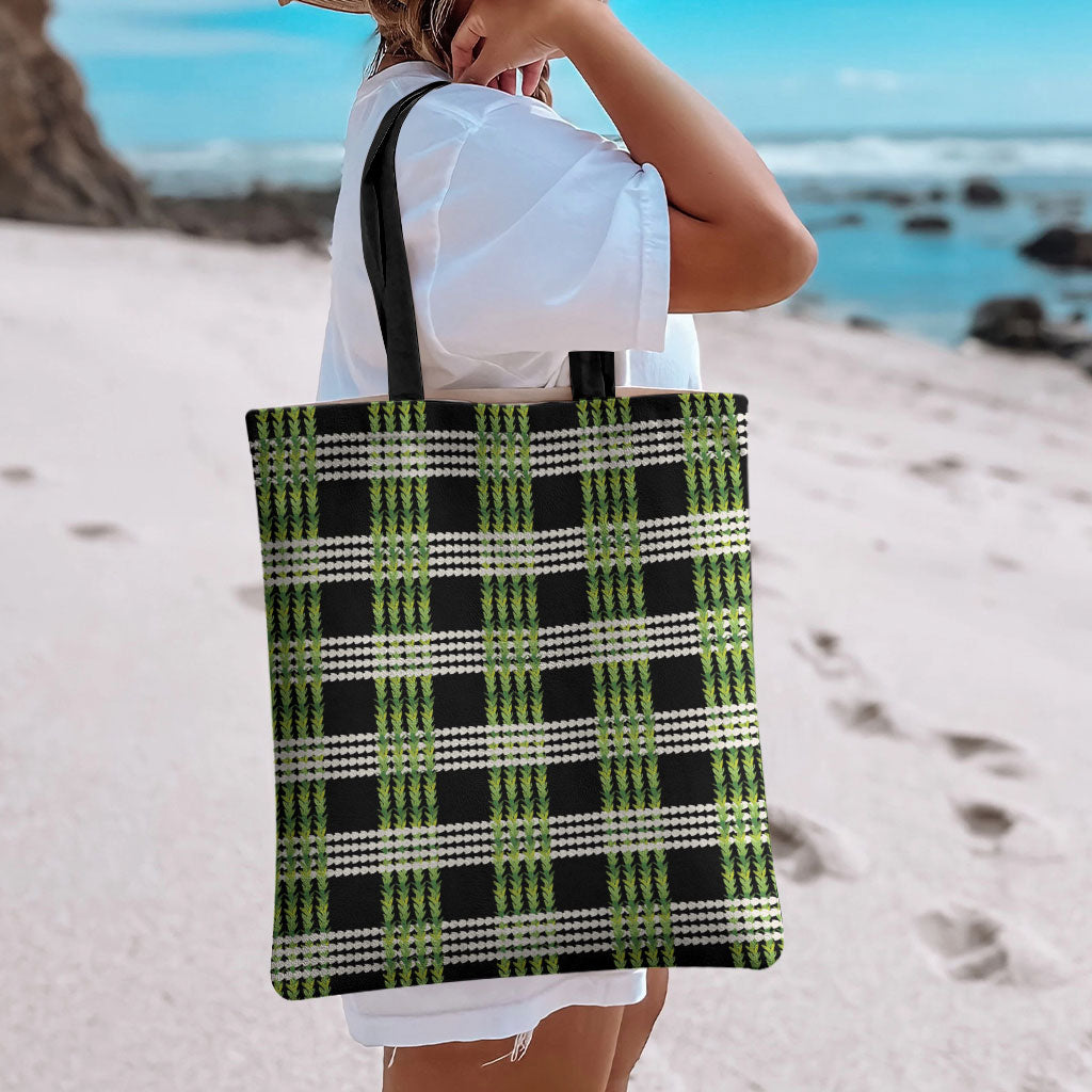 Aloha Hawaii Pakalana Pikake Lei Tote Bag Palaka Inspired Hawaiian-plaid Black LT14 - Polynesian Pride