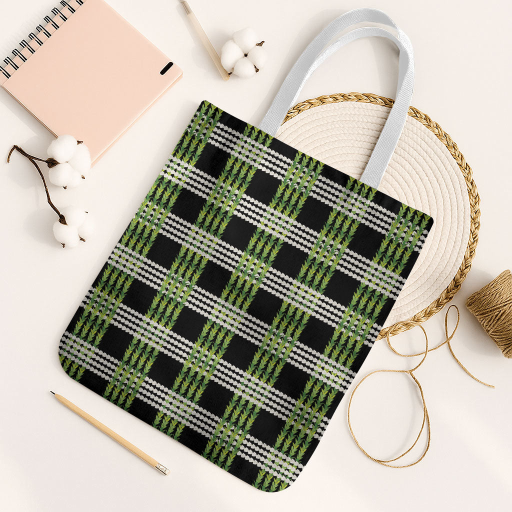 Aloha Hawaii Pakalana Pikake Lei Tote Bag Palaka Inspired Hawaiian-plaid Black LT14 White Strap One Size Black - Polynesian Pride