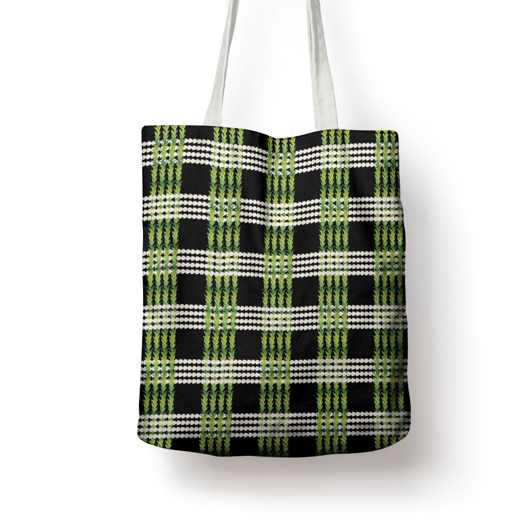 Aloha Hawaii Pakalana Pikake Lei Tote Bag Palaka Inspired Hawaiian-plaid Black LT14 - Polynesian Pride