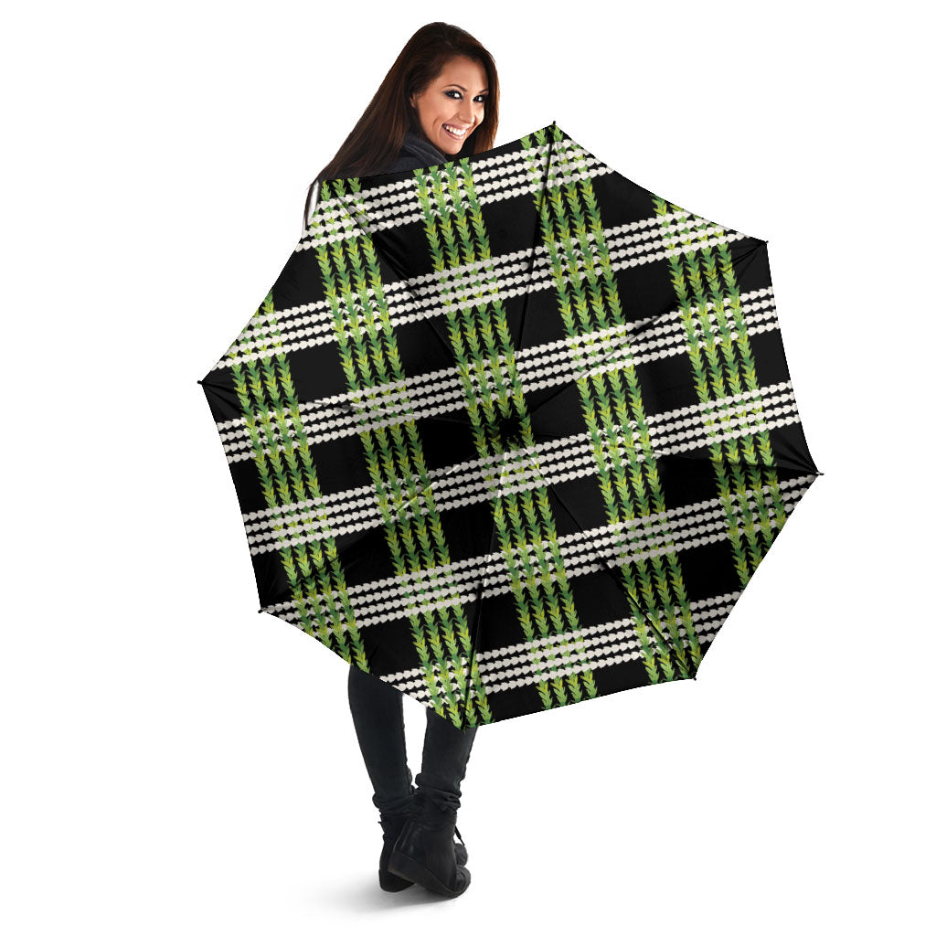 Aloha Hawaii Pakalana Pikake Lei Umbrella Palaka Inspired Hawaiian-plaid Black