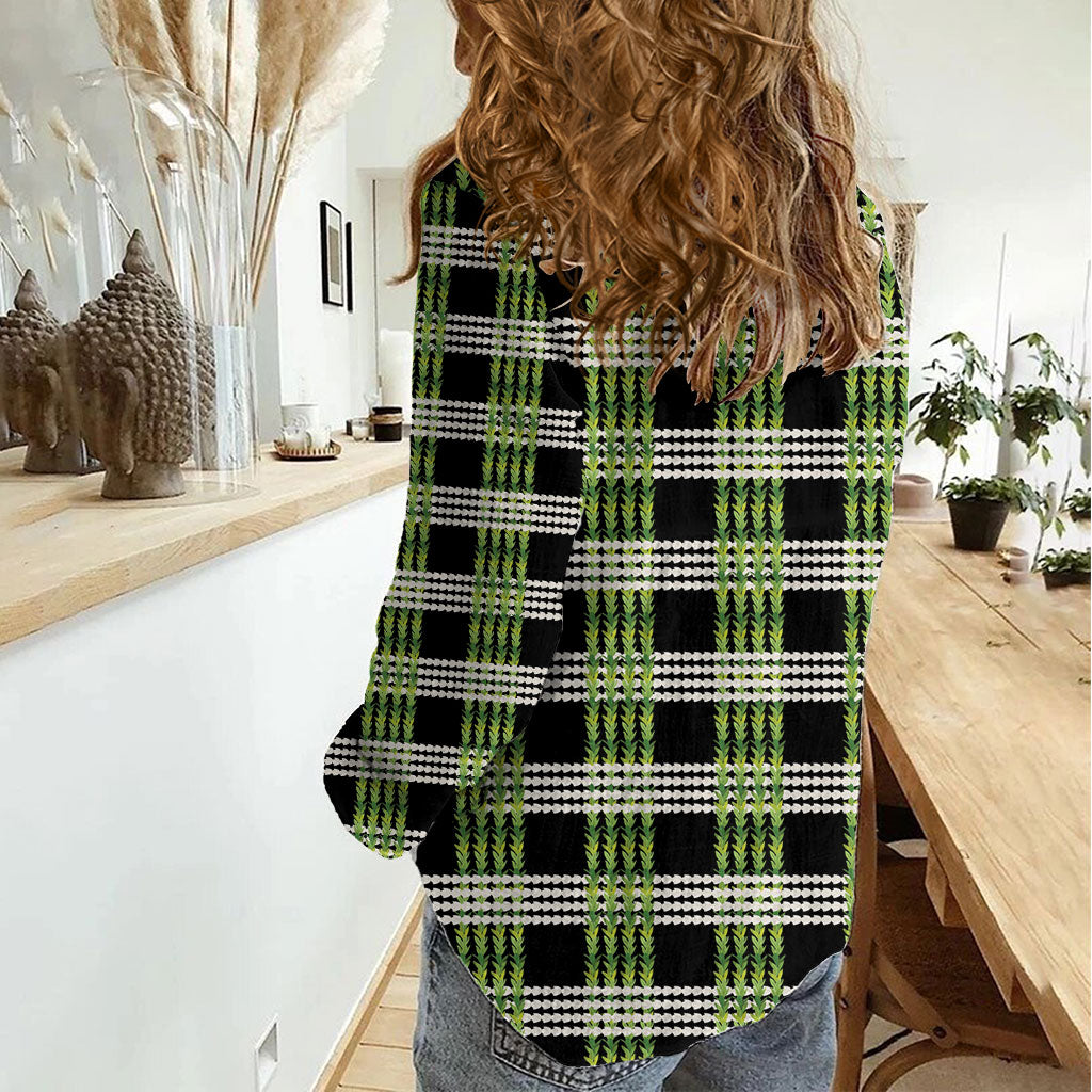 Aloha Hawaii Pakalana Pikake Lei Women Casual Shirt Palaka Inspired Hawaiian-plaid Black LT14 - Polynesian Pride