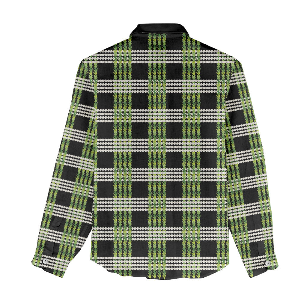 Aloha Hawaii Pakalana Pikake Lei Women Casual Shirt Palaka Inspired Hawaiian-plaid Black LT14 - Polynesian Pride