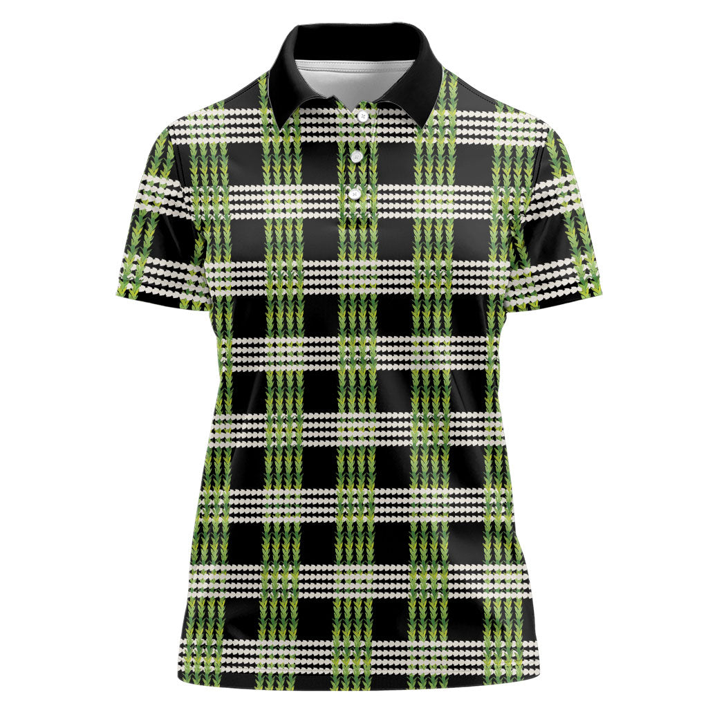 Aloha Hawaii Pakalana Pikake Lei Women Polo Shirt Palaka Inspired Hawaiian-plaid Black LT14 Female Black - Polynesian Pride
