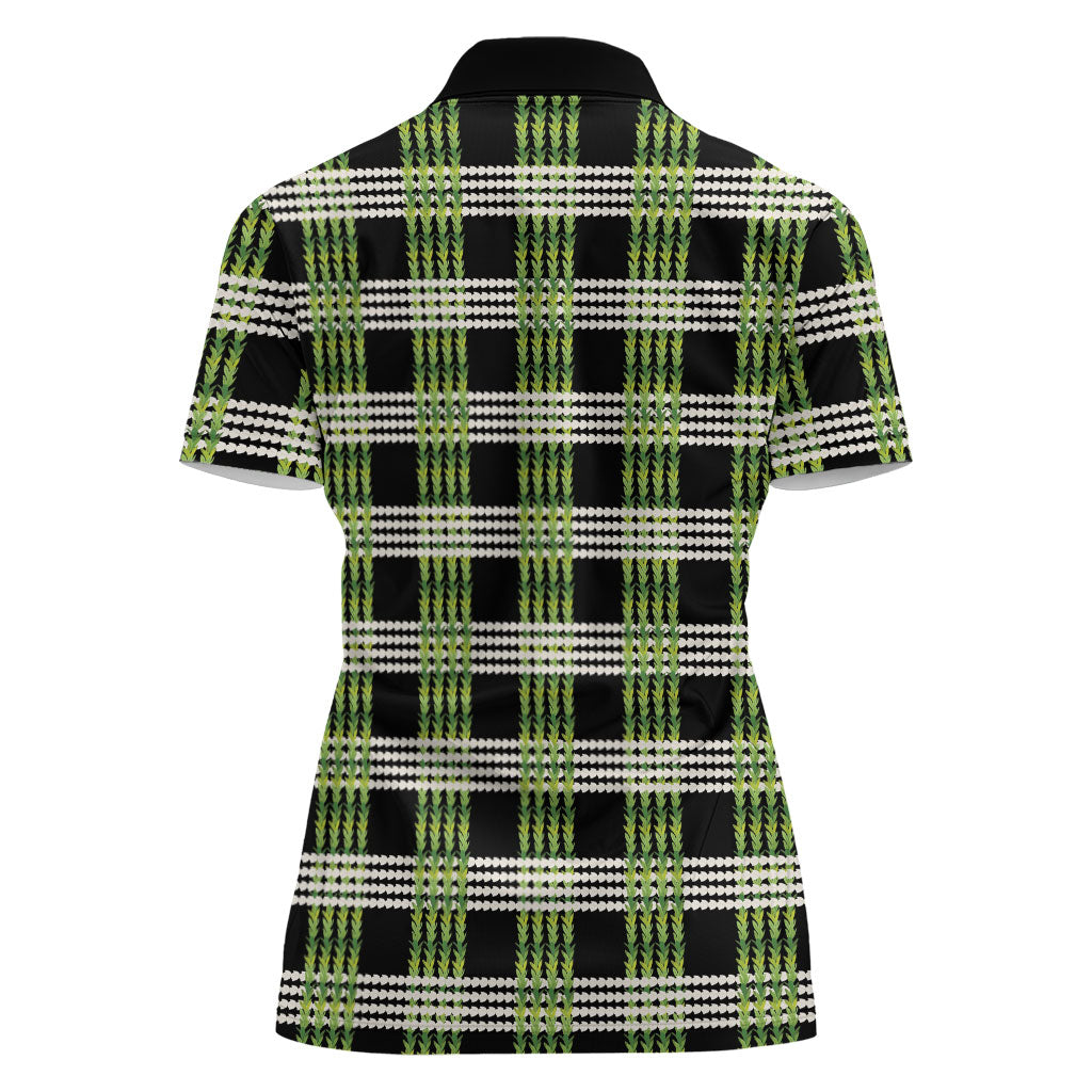 Aloha Hawaii Pakalana Pikake Lei Women Polo Shirt Palaka Inspired Hawaiian-plaid Black LT14 - Polynesian Pride