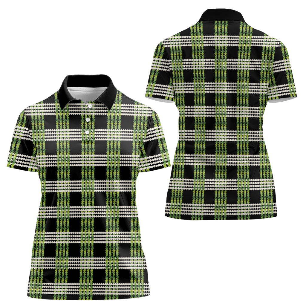 Aloha Hawaii Pakalana Pikake Lei Women Polo Shirt Palaka Inspired Hawaiian-plaid Black LT14 - Polynesian Pride