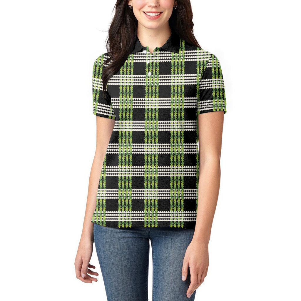 Aloha Hawaii Pakalana Pikake Lei Women Polo Shirt Palaka Inspired Hawaiian-plaid Black LT14 - Polynesian Pride