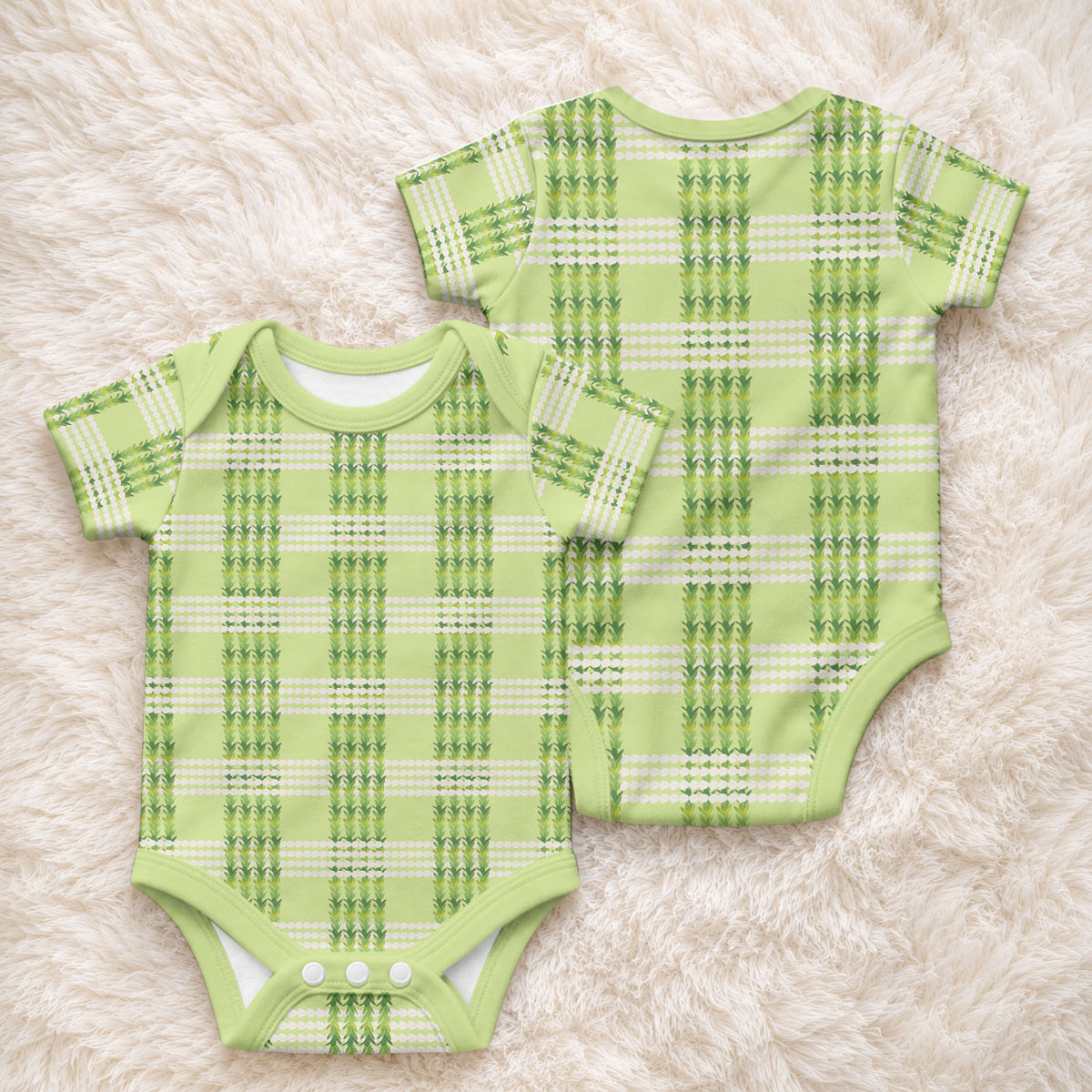 Aloha Hawaii Pakalana Pikake Lei Baby Onesie Palaka Inspired Hawaiian-plaid Pastel Green LT14 - Polynesian Pride