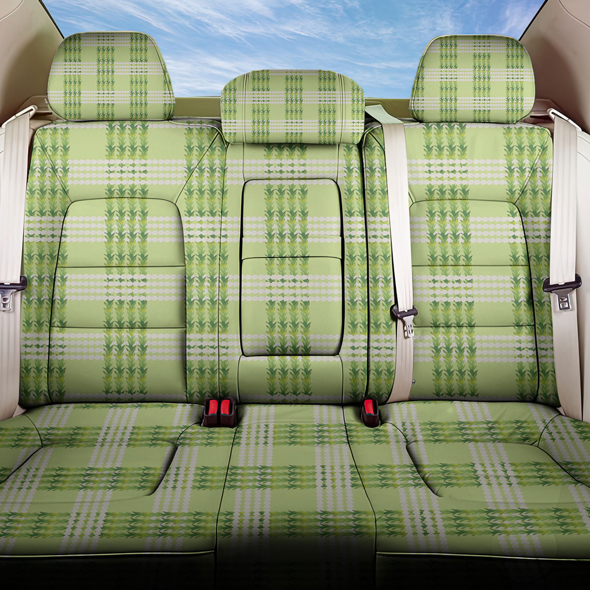 Aloha Hawaii Pakalana Pikake Lei Back Car Seat Cover Palaka Inspired Hawaiian-plaid Pastel Green LT14 One Size Green - Polynesian Pride