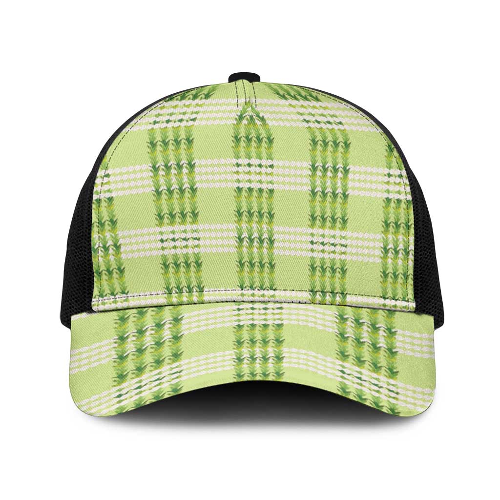 Aloha Hawaii Pakalana Pikake Lei Baseball Net Cap Palaka Inspired Hawaiian-plaid Pastel Green