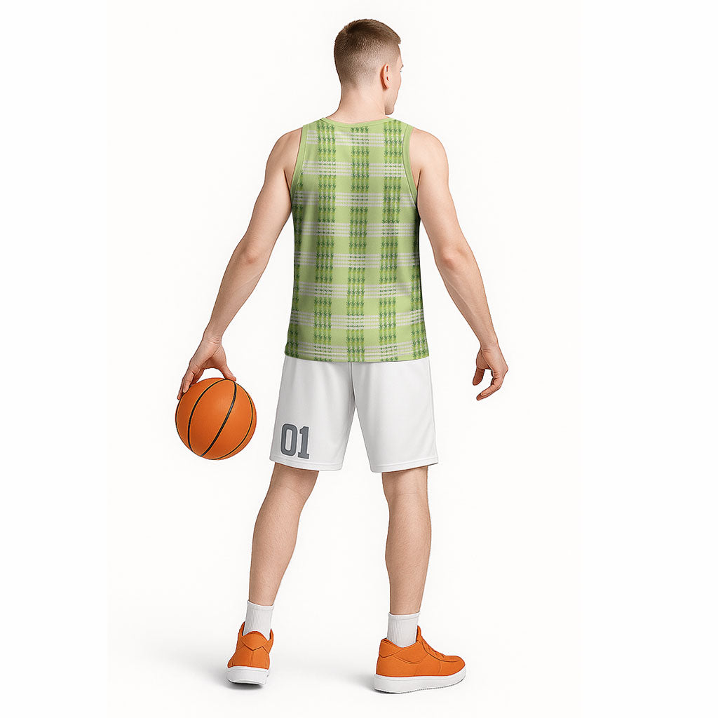 Aloha Hawaii Pakalana Pikake Lei Basketball Jersey Palaka Inspired Hawaiian-plaid Pastel Green LT14 - Polynesian Pride
