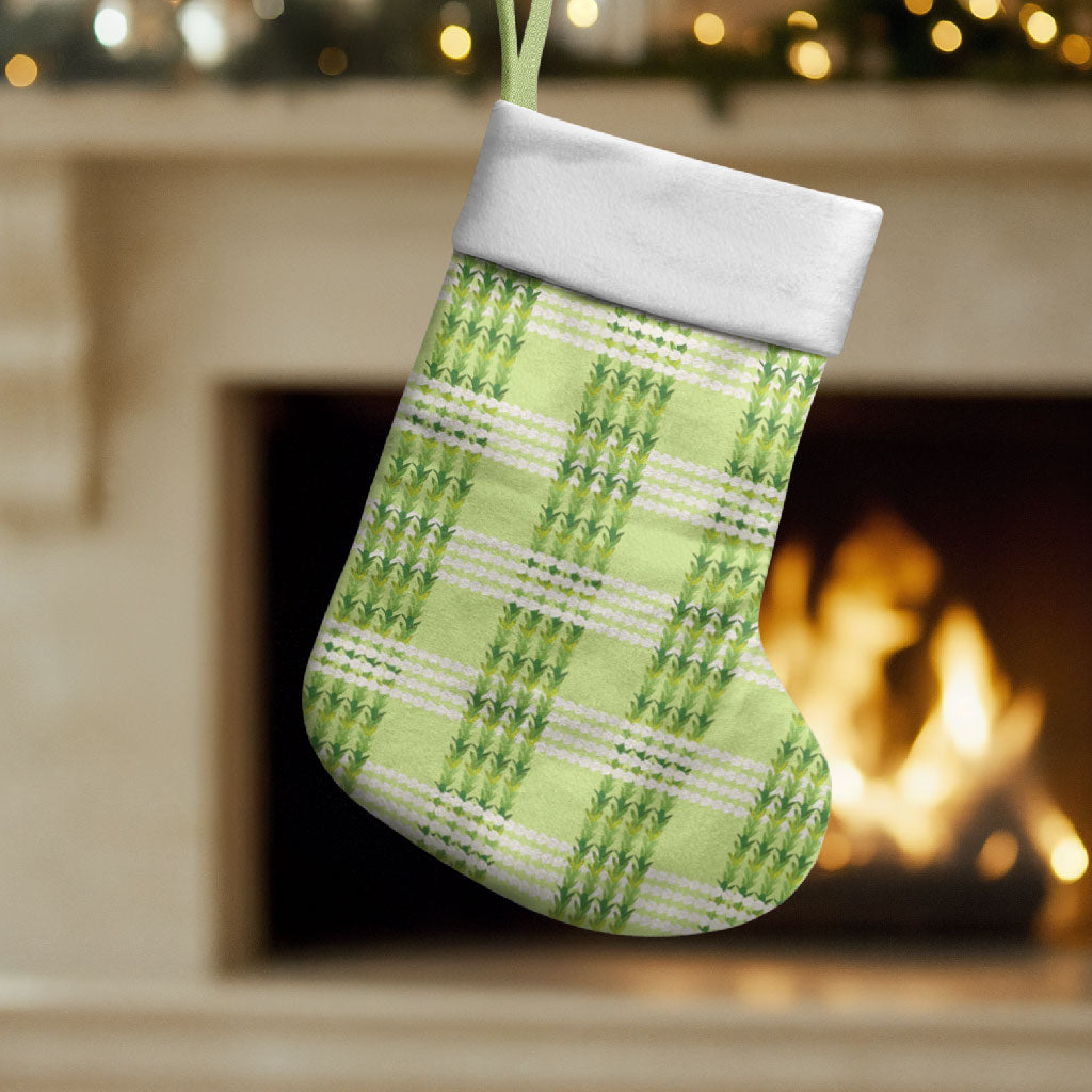 Aloha Hawaii Pakalana Pikake Lei Christmas Stocking Palaka Inspired Hawaiian-plaid Pastel Green LT14 Set of 2 Green - Polynesian Pride