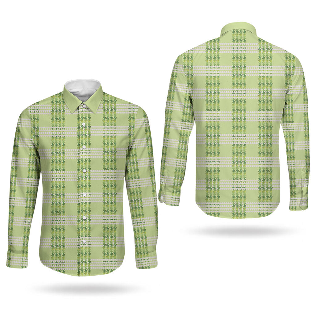 Aloha Hawaii Pakalana Pikake Lei Couples Matching Puletasi and Long Sleeve Button Shirt Palaka Inspired Hawaiian-plaid Pastel Green LT14 - Polynesian Pride