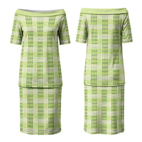 Aloha Hawaii Pakalana Pikake Lei Couples Matching Puletasi and Long Sleeve Button Shirt Palaka Inspired Hawaiian-plaid Pastel Green LT14 - Polynesian Pride