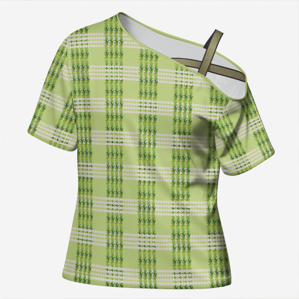 Aloha Hawaii Pakalana Pikake Lei Cross Shoulder Shirt Palaka Inspired Hawaiian-plaid Pastel Green LT14 Female Green - Polynesian Pride