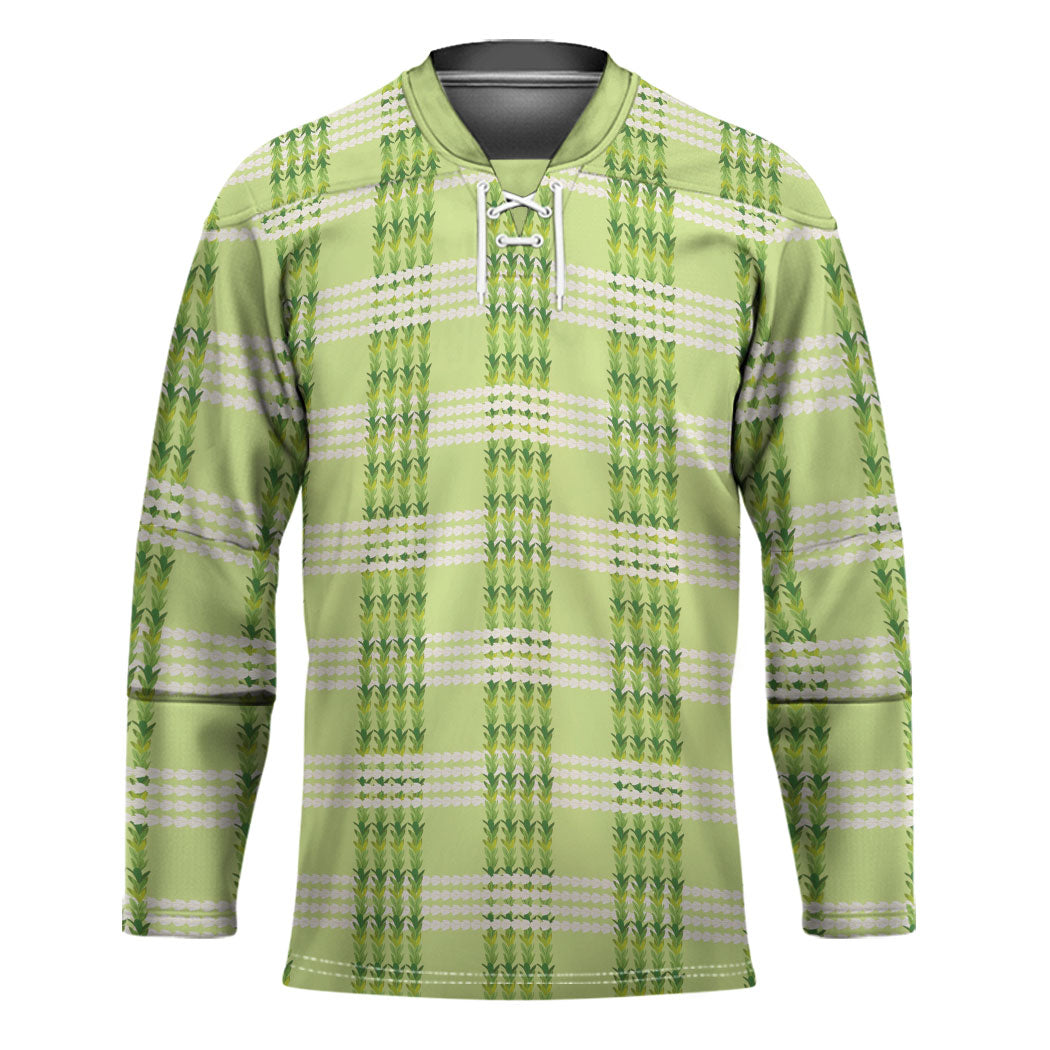Aloha Hawaii Pakalana Pikake Lei Hockey Jersey Palaka Inspired Hawaiian-plaid Pastel Green LT14 Unisex Green - Polynesian Pride