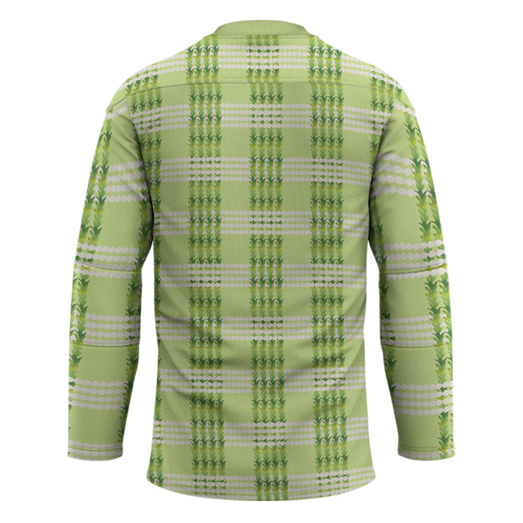 Aloha Hawaii Pakalana Pikake Lei Hockey Jersey Palaka Inspired Hawaiian-plaid Pastel Green LT14 - Polynesian Pride