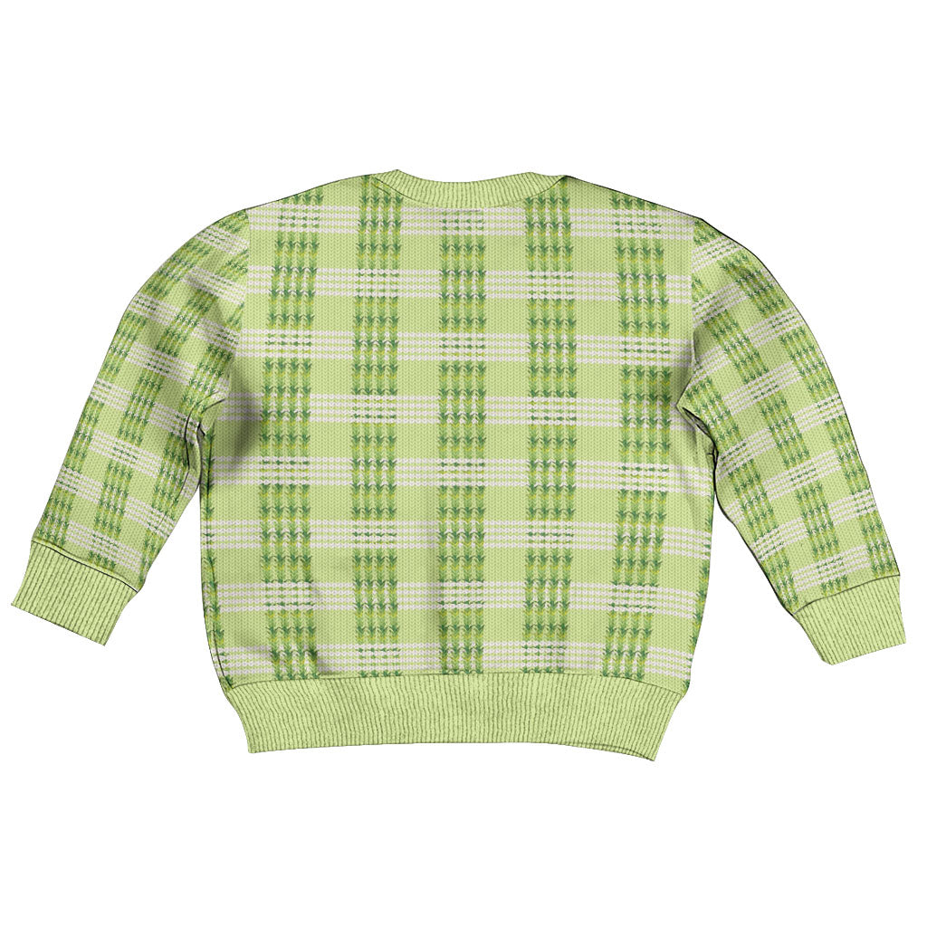 Aloha Hawaii Pakalana Pikake Lei Kid Ugly Christmas Sweater Palaka Inspired Hawaiian-plaid Pastel Green LT14 - Polynesian Pride