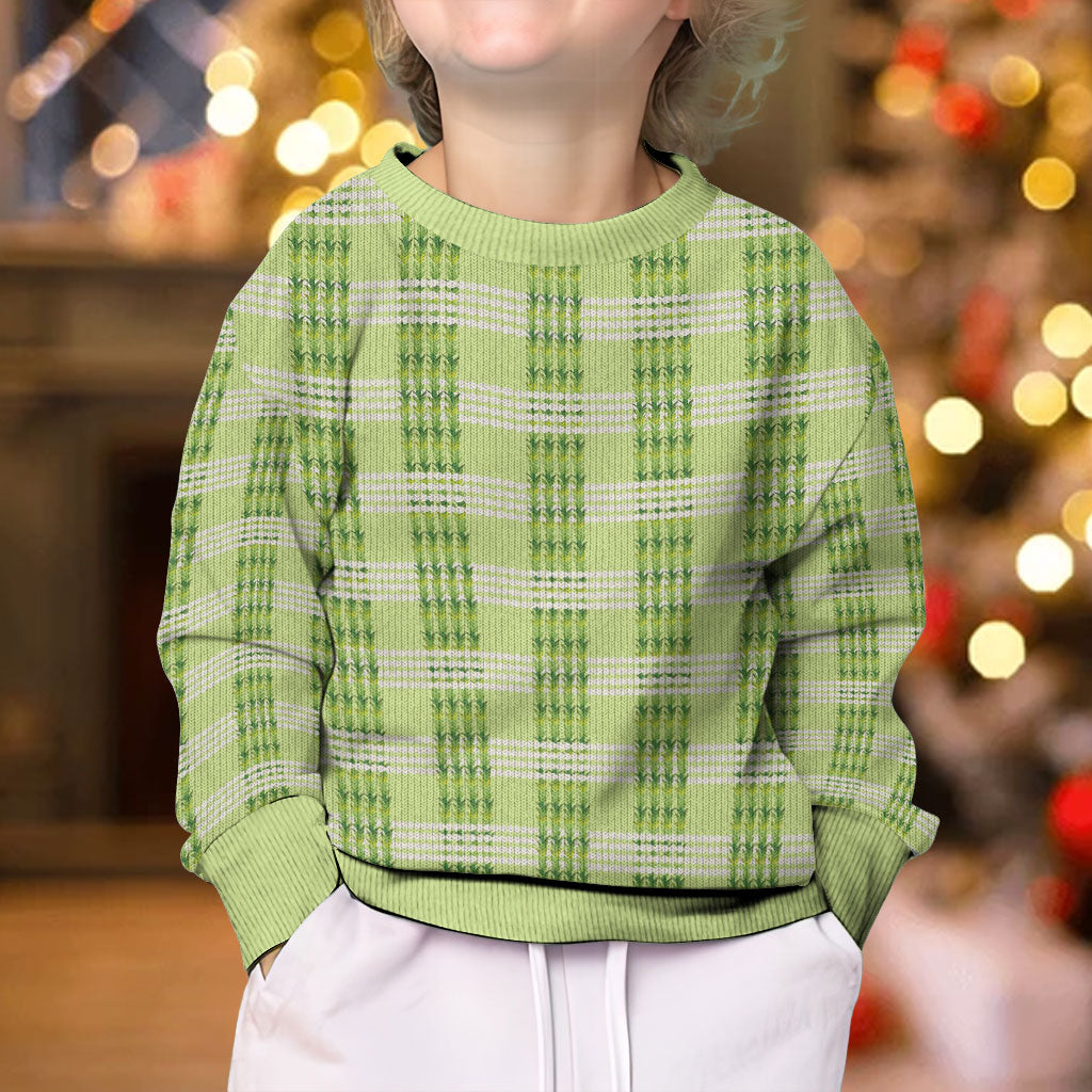 Aloha Hawaii Pakalana Pikake Lei Kid Ugly Christmas Sweater Palaka Inspired Hawaiian-plaid Pastel Green LT14 - Polynesian Pride