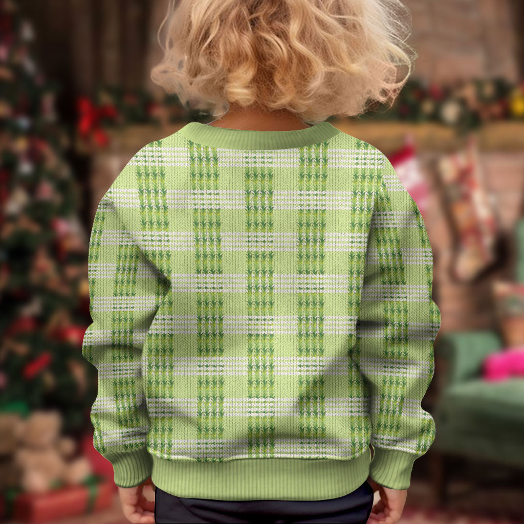 Aloha Hawaii Pakalana Pikake Lei Kid Ugly Christmas Sweater Palaka Inspired Hawaiian-plaid Pastel Green LT14 - Polynesian Pride