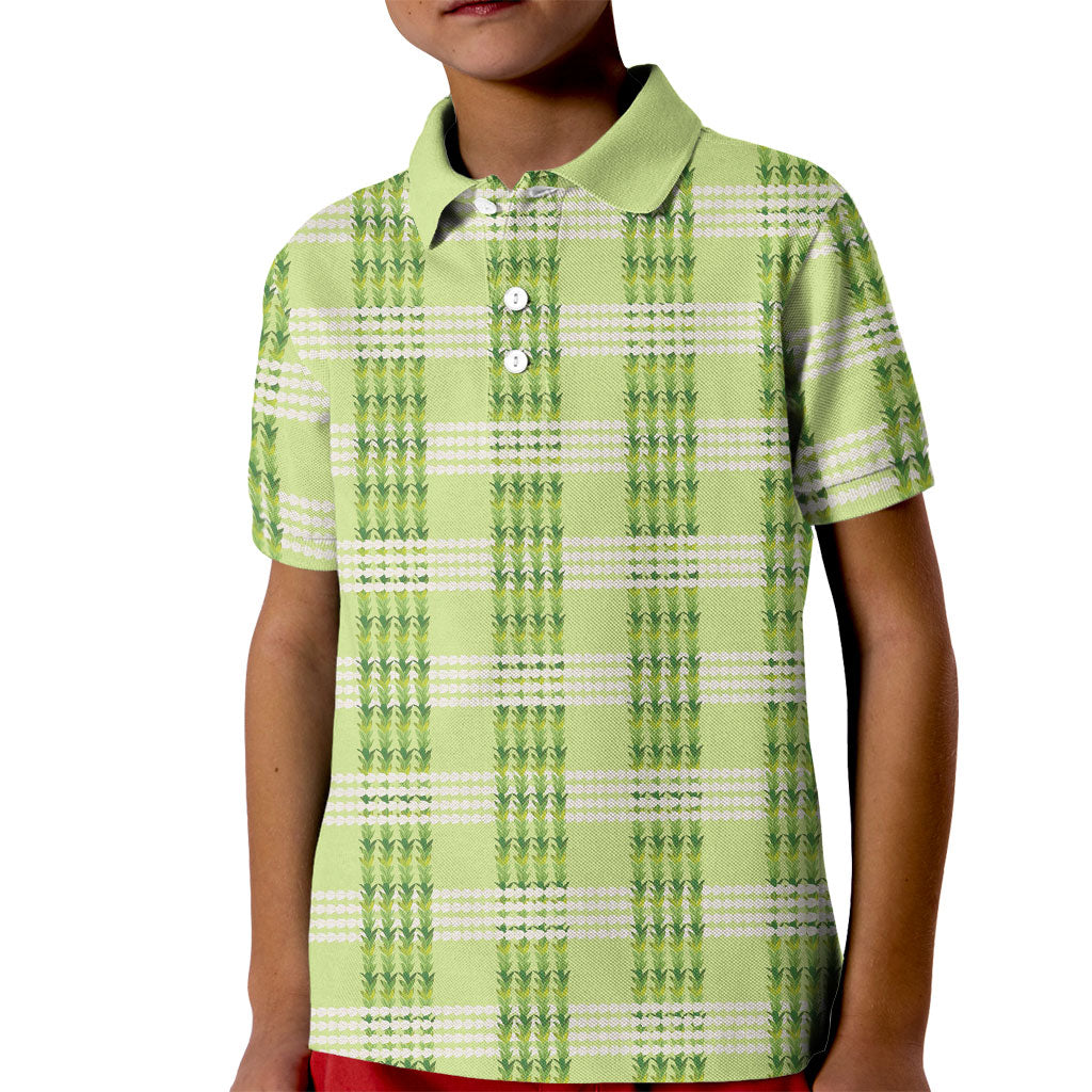 Aloha Hawaii Pakalana Pikake Lei Kid Polo Shirt Palaka Inspired Hawaiian-plaid Pastel Green LT14 Kid Green - Polynesian Pride
