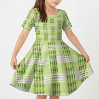 Aloha Hawaii Pakalana Pikake Lei Kid Short Sleeve Dress Palaka Inspired Hawaiian-plaid Pastel Green LT14 KID Green - Polynesian Pride