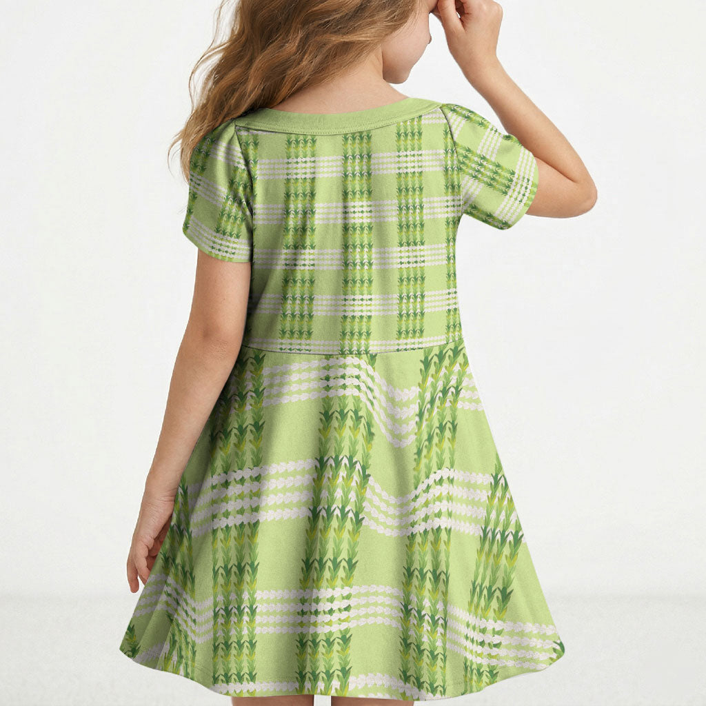 Aloha Hawaii Pakalana Pikake Lei Kid Short Sleeve Dress Palaka Inspired Hawaiian-plaid Pastel Green LT14 - Polynesian Pride