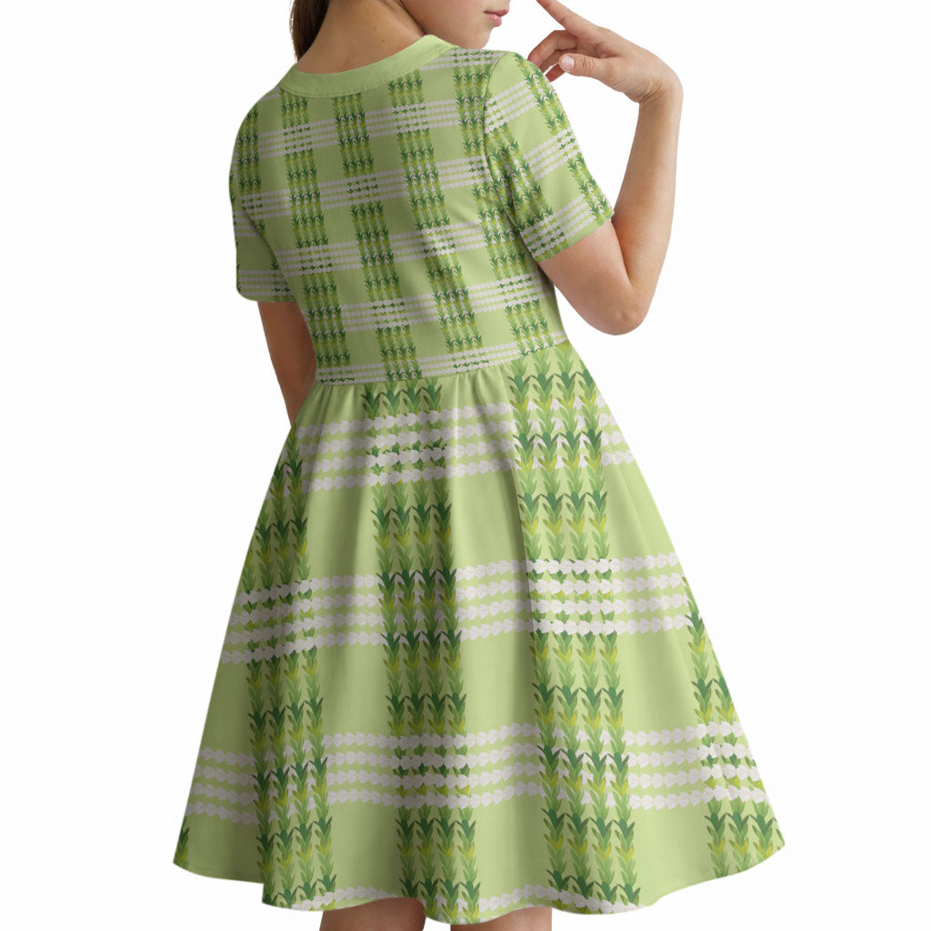 Aloha Hawaii Pakalana Pikake Lei Kid Short Sleeve Dress Palaka Inspired Hawaiian-plaid Pastel Green LT14 - Polynesian Pride