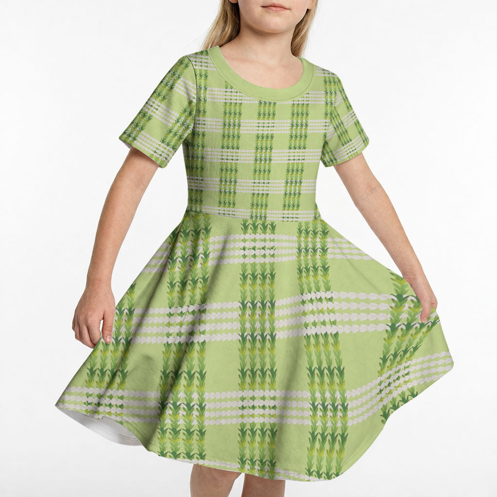 Aloha Hawaii Pakalana Pikake Lei Kid Short Sleeve Dress Palaka Inspired Hawaiian-plaid Pastel Green LT14 - Polynesian Pride