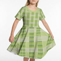 Aloha Hawaii Pakalana Pikake Lei Kid Short Sleeve Dress Palaka Inspired Hawaiian-plaid Pastel Green LT14 - Polynesian Pride