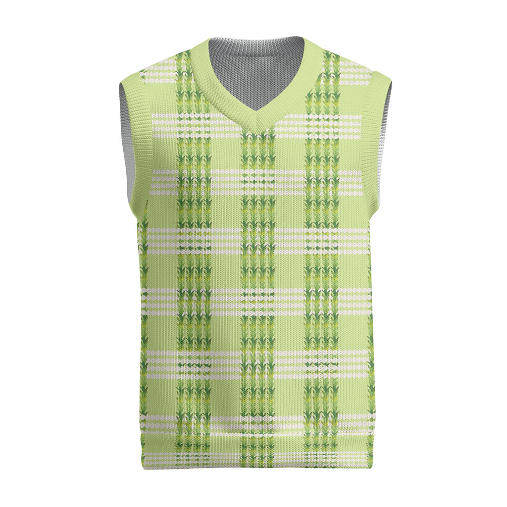Aloha Hawaii Pakalana Pikake Lei Christmas Knitted V-Neck Vest Palaka Inspired Hawaiian-plaid Pastel Green LT14 Green - Polynesian Pride