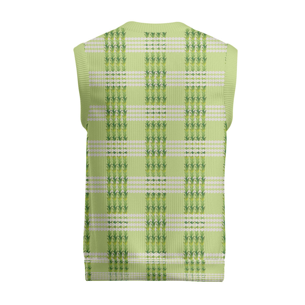 Aloha Hawaii Pakalana Pikake Lei Christmas Knitted V-Neck Vest Palaka Inspired Hawaiian-plaid Pastel Green LT14 - Polynesian Pride