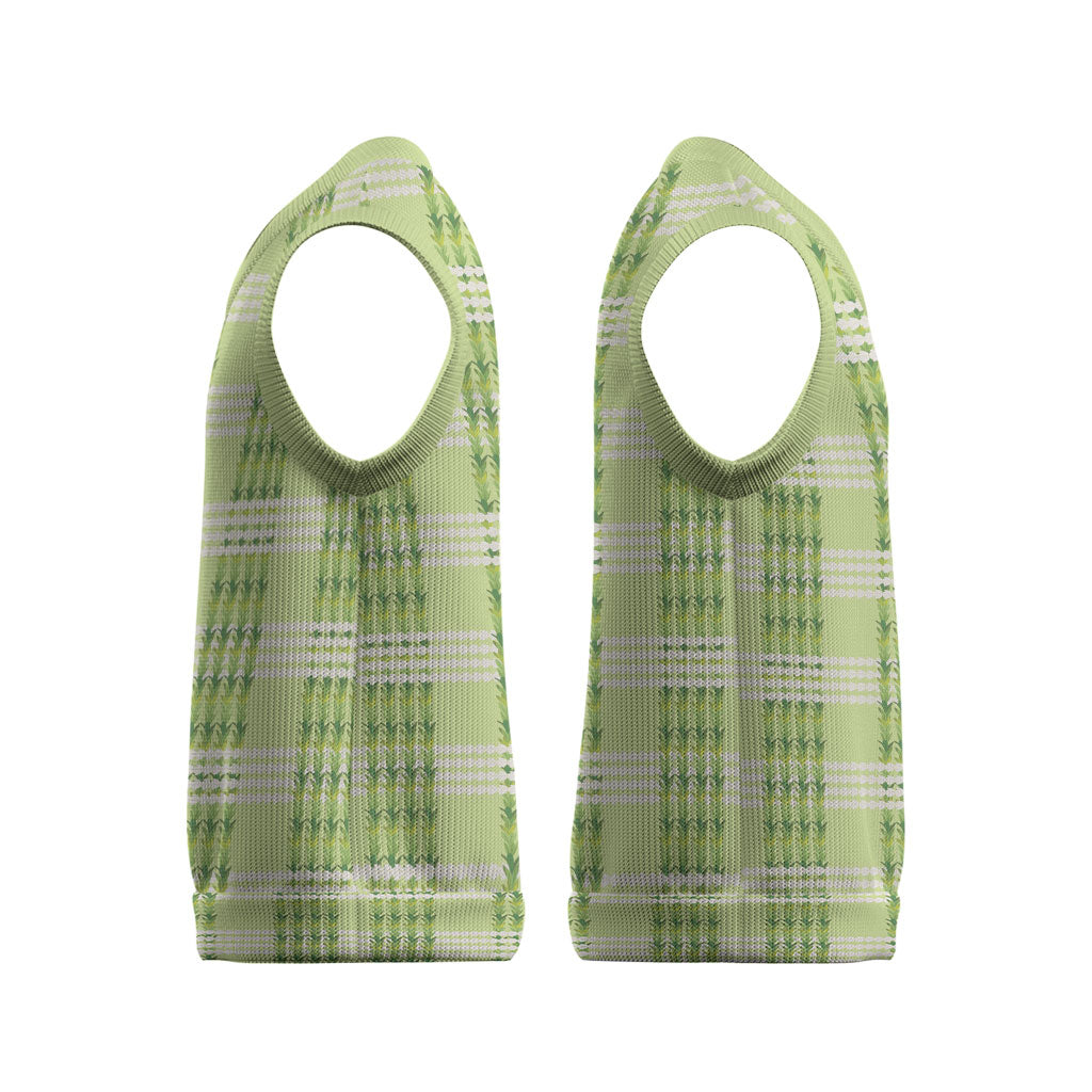 Aloha Hawaii Pakalana Pikake Lei Christmas Knitted V-Neck Vest Palaka Inspired Hawaiian-plaid Pastel Green LT14 - Polynesian Pride