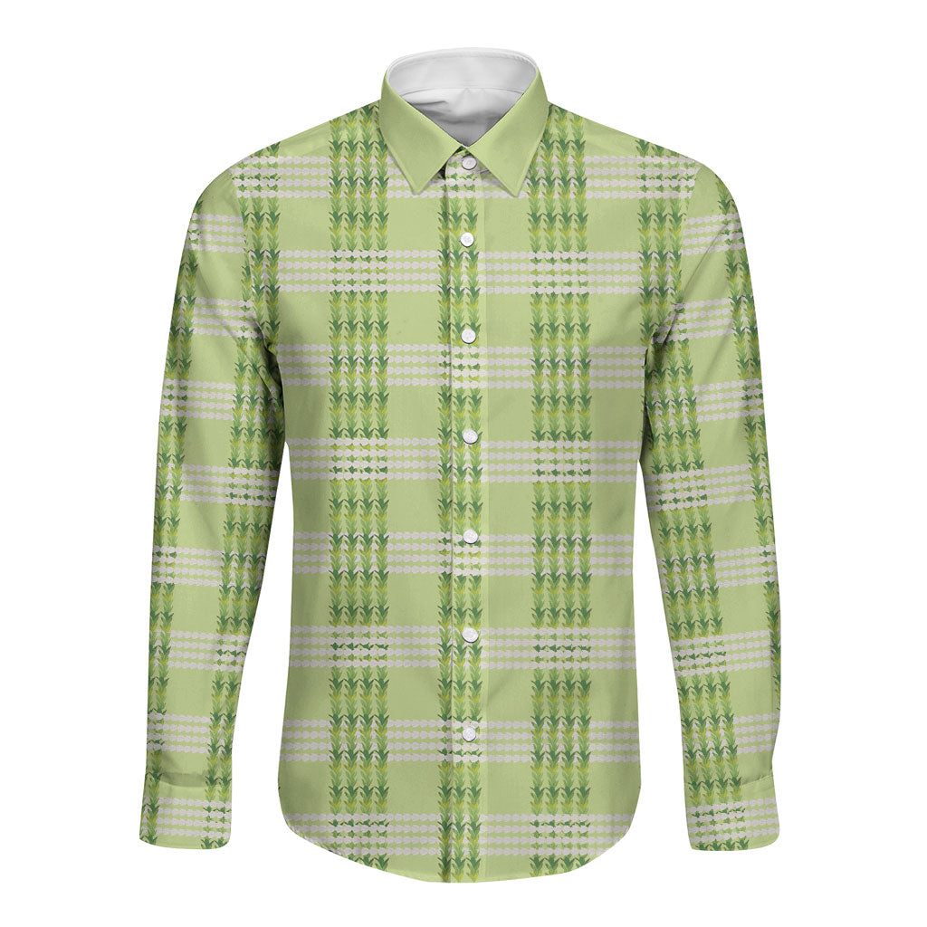 Aloha Hawaii Pakalana Pikake Lei Long Sleeve Button Shirt Palaka Inspired Hawaiian-plaid Pastel Green LT14 Unisex Green - Polynesian Pride