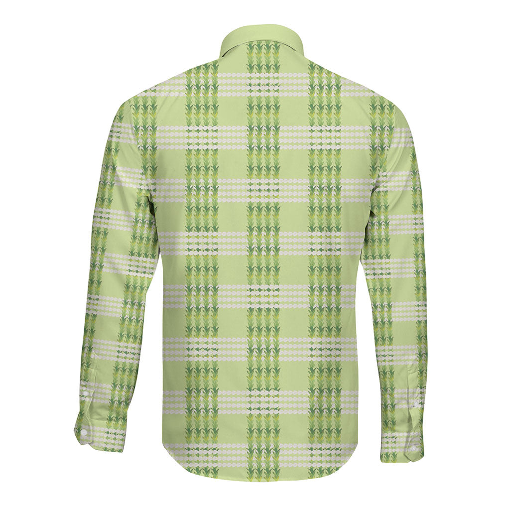 Aloha Hawaii Pakalana Pikake Lei Long Sleeve Button Shirt Palaka Inspired Hawaiian-plaid Pastel Green LT14 - Polynesian Pride