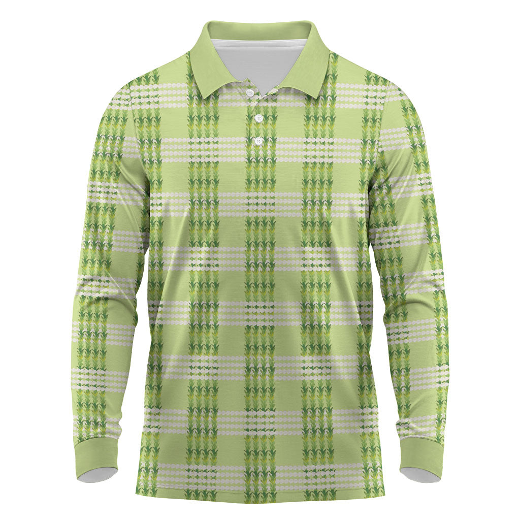 Aloha Hawaii Pakalana Pikake Lei Long Sleeve Polo Shirt Palaka Inspired Hawaiian-plaid Pastel Green LT14 Green - Polynesian Pride