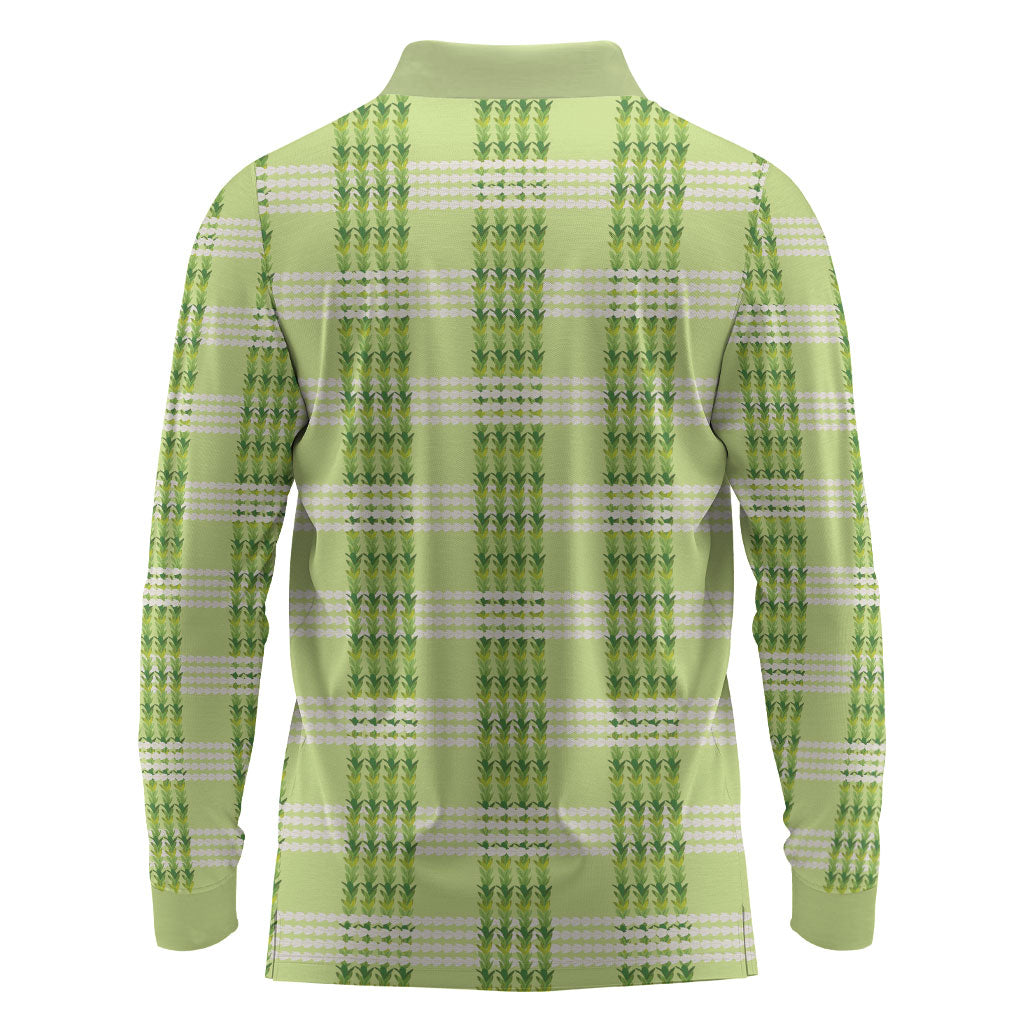Aloha Hawaii Pakalana Pikake Lei Long Sleeve Polo Shirt Palaka Inspired Hawaiian-plaid Pastel Green LT14 - Polynesian Pride