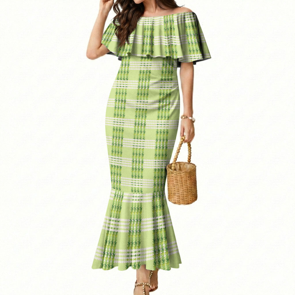 Aloha Hawaii Pakalana Pikake Lei Mermaid Dress Palaka Inspired Hawaiian-plaid Pastel Green LT14 Women Green - Polynesian Pride