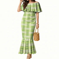 Aloha Hawaii Pakalana Pikake Lei Mermaid Dress Palaka Inspired Hawaiian-plaid Pastel Green LT14 Women Green - Polynesian Pride