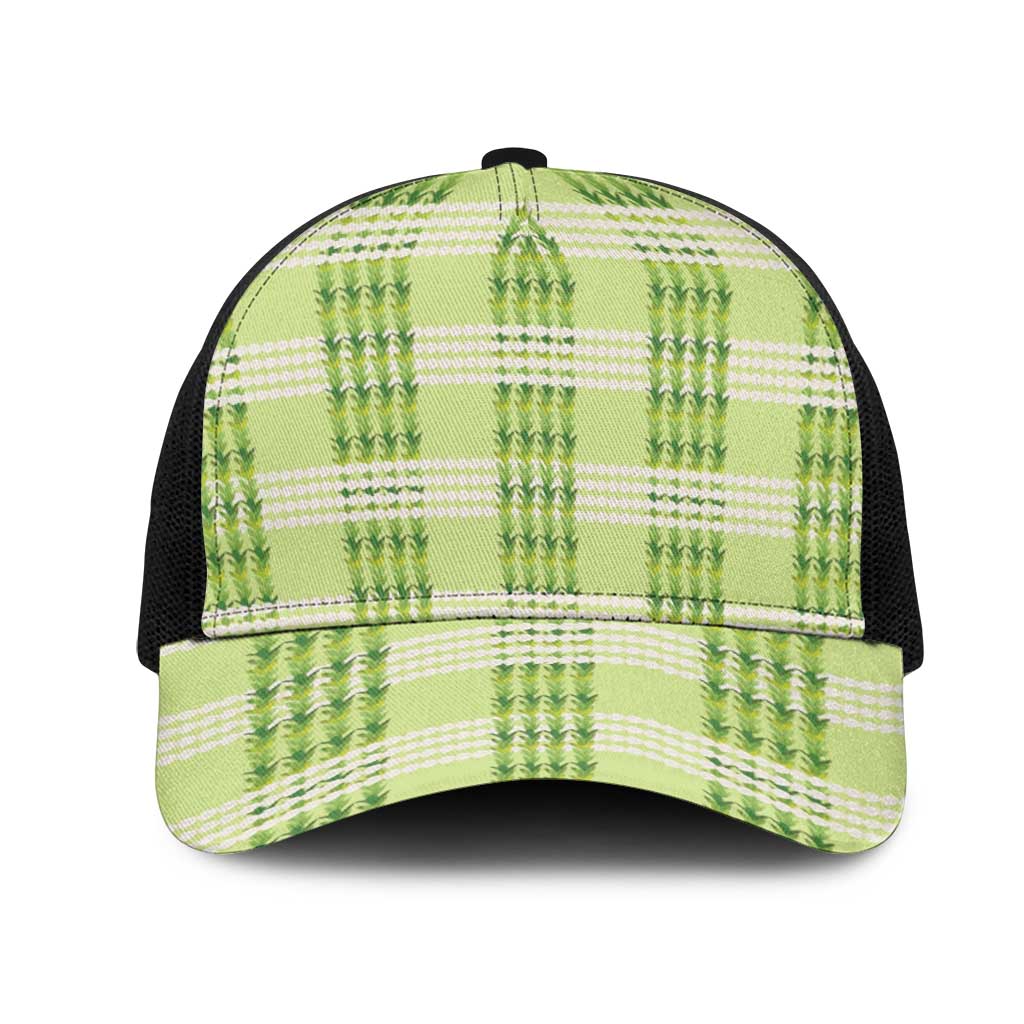 Aloha Hawaii Pakalana Pikake Lei Mesh Trucker Cap Palaka Inspired Hawaiian-plaid Pastel Green