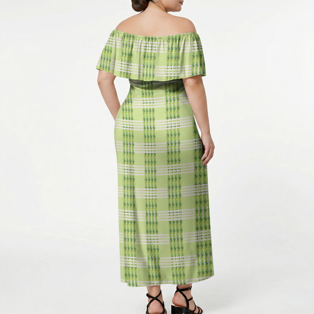 Aloha Hawaii Pakalana Pikake Lei Off Shoulder Maxi Dress Palaka Inspired Hawaiian-plaid Pastel Green LT14 - Polynesian Pride