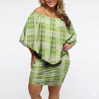 Aloha Hawaii Pakalana Pikake Lei Off Shoulder Short Dress Palaka Inspired Hawaiian-plaid Pastel Green LT14 Women Green - Polynesian Pride