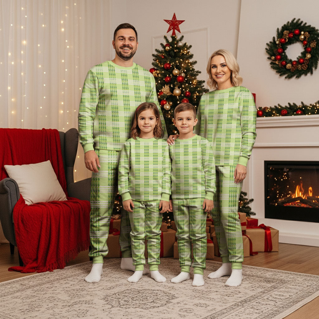Aloha Hawaii Pakalana Pikake Lei Christmas Pajama Set Palaka Inspired Hawaiian-plaid Pastel Green LT14 - Polynesian Pride
