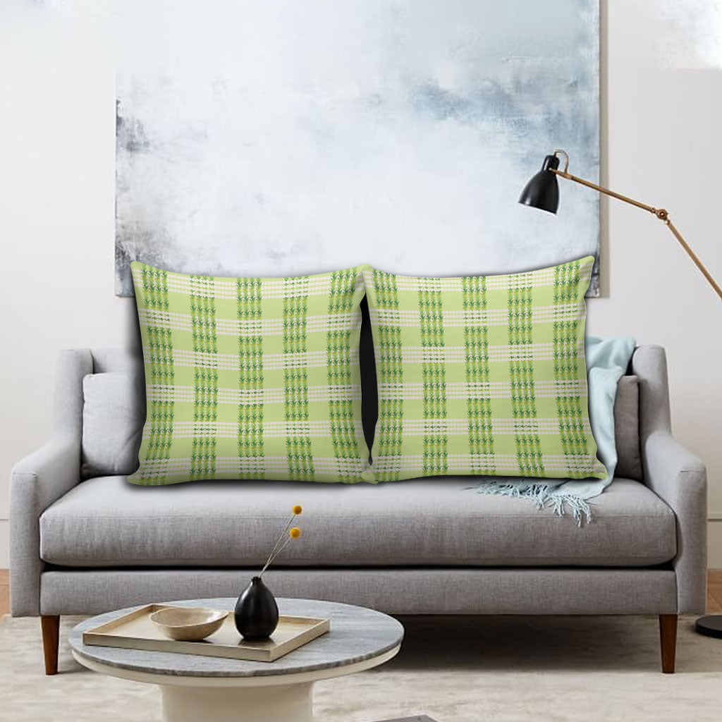Aloha Hawaii Pakalana Pikake Lei Pillow Cover Palaka Inspired Hawaiian-plaid Pastel Green LT14 - Polynesian Pride
