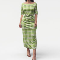 Aloha Hawaii Pakalana Pikake Lei Puletasi Palaka Inspired Hawaiian-plaid Pastel Green LT14 Long Dress Green - Polynesian Pride