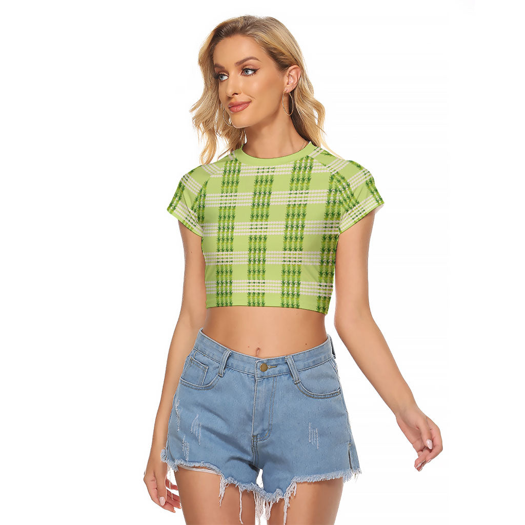Aloha Hawaii Pakalana Pikake Lei Raglan Cropped T Shirt Palaka Inspired Hawaiian-plaid Pastel Green LT14 Female Green - Polynesian Pride