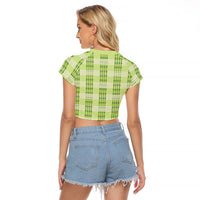 Aloha Hawaii Pakalana Pikake Lei Raglan Cropped T Shirt Palaka Inspired Hawaiian-plaid Pastel Green LT14 - Polynesian Pride
